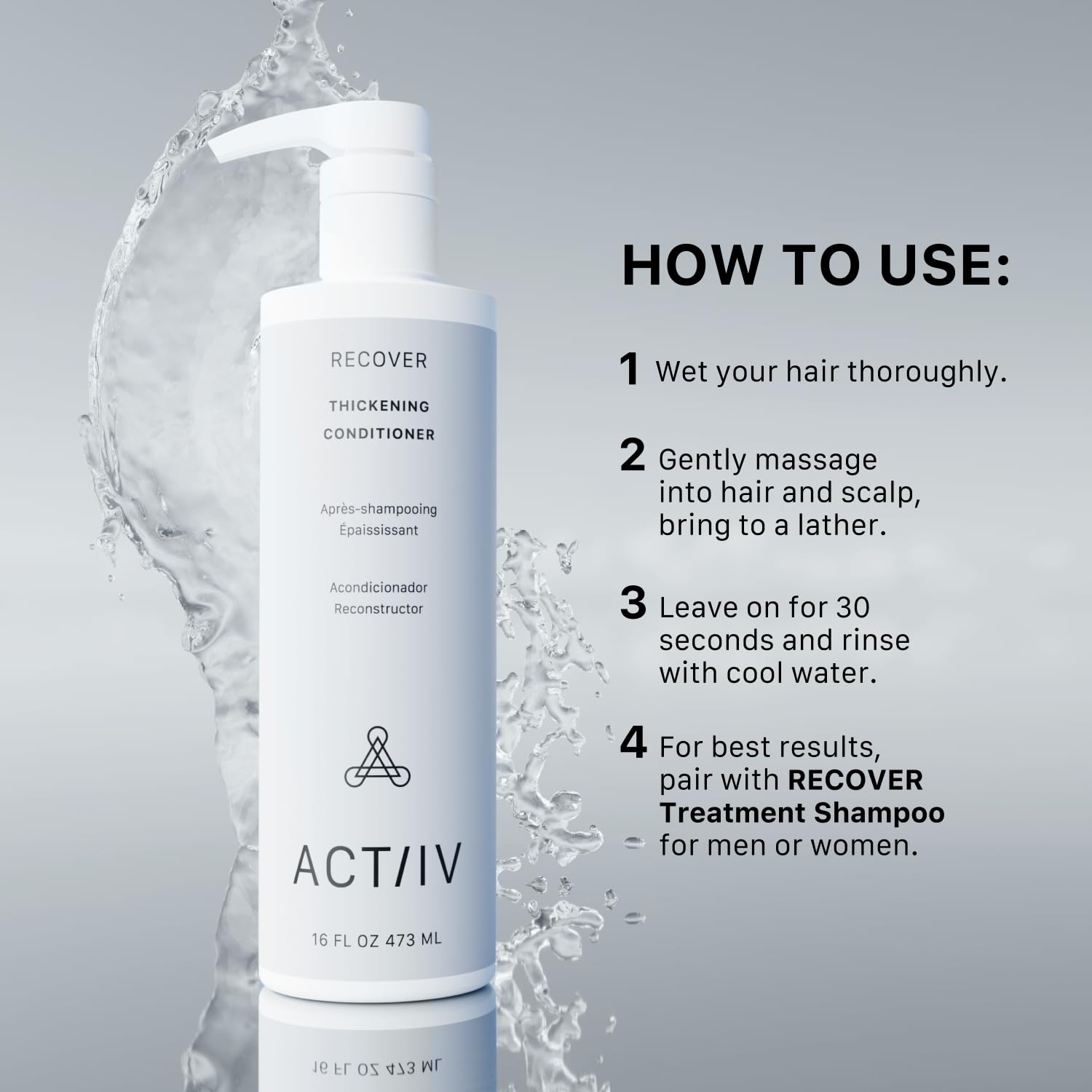 ACTIIV Recover Thickening Conditioner (Unisex) | Supports Optimal Hair Care and Recovery, Strengthens & Hydrates, Promotes Thicker Fuller Hair, Plant-Based, Color-Safe, All Hair Types