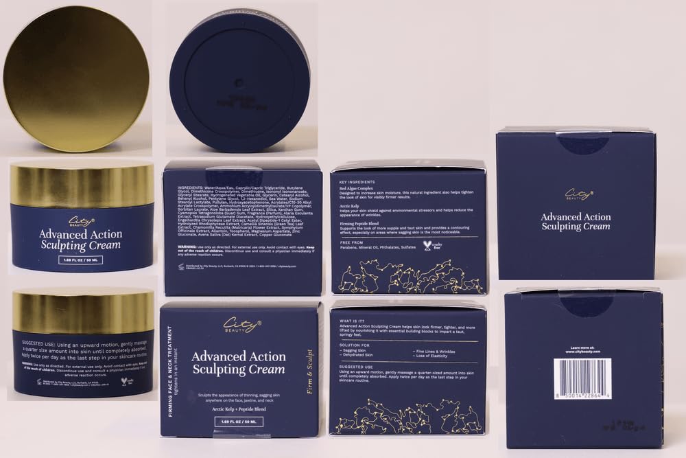 City Beauty Advanced Action Sculpting Cream - Solution for Saggy Jawline, Drooping Face, and Neck Wrinkles - Firming Cream for Loose, Sagging Skin