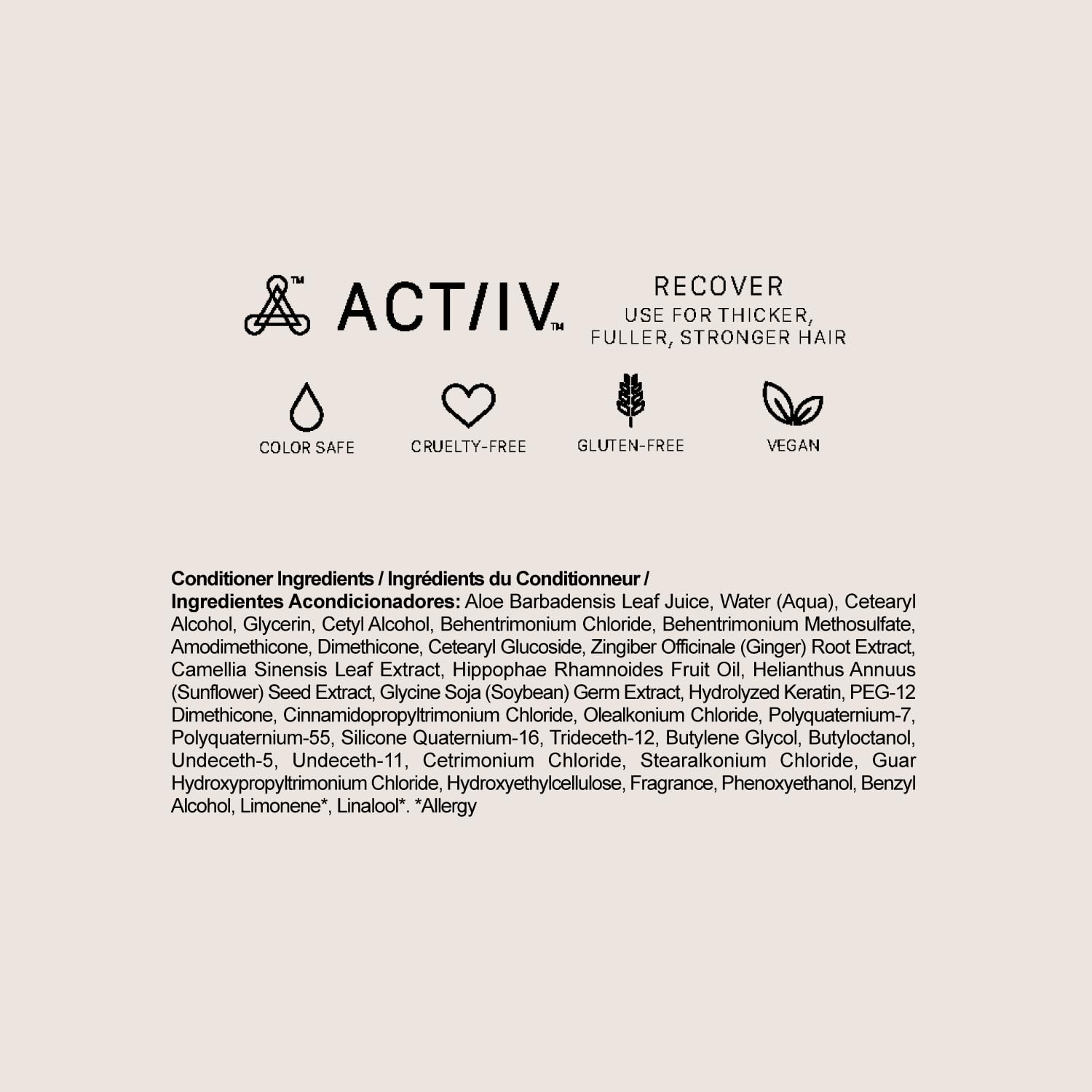 ACTIIV Recover Thickening Conditioner (Unisex) | Supports Optimal Hair Care and Recovery, Strengthens & Hydrates, Promotes Thicker Fuller Hair, Plant-Based, Color-Safe, All Hair Types