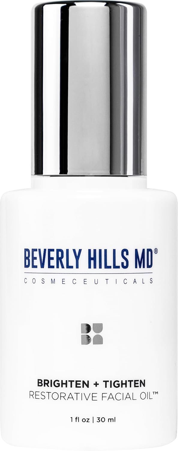 Beverly Hills MD Brighten + Tighten Restorative Face Oil- Reduce Wrinkles & Tone Skin, Anti-Aging Formula for an Even, Moisturized Complexion- Lighten Dark Spots on Face, Neck, Décolleté w/Vitamin C