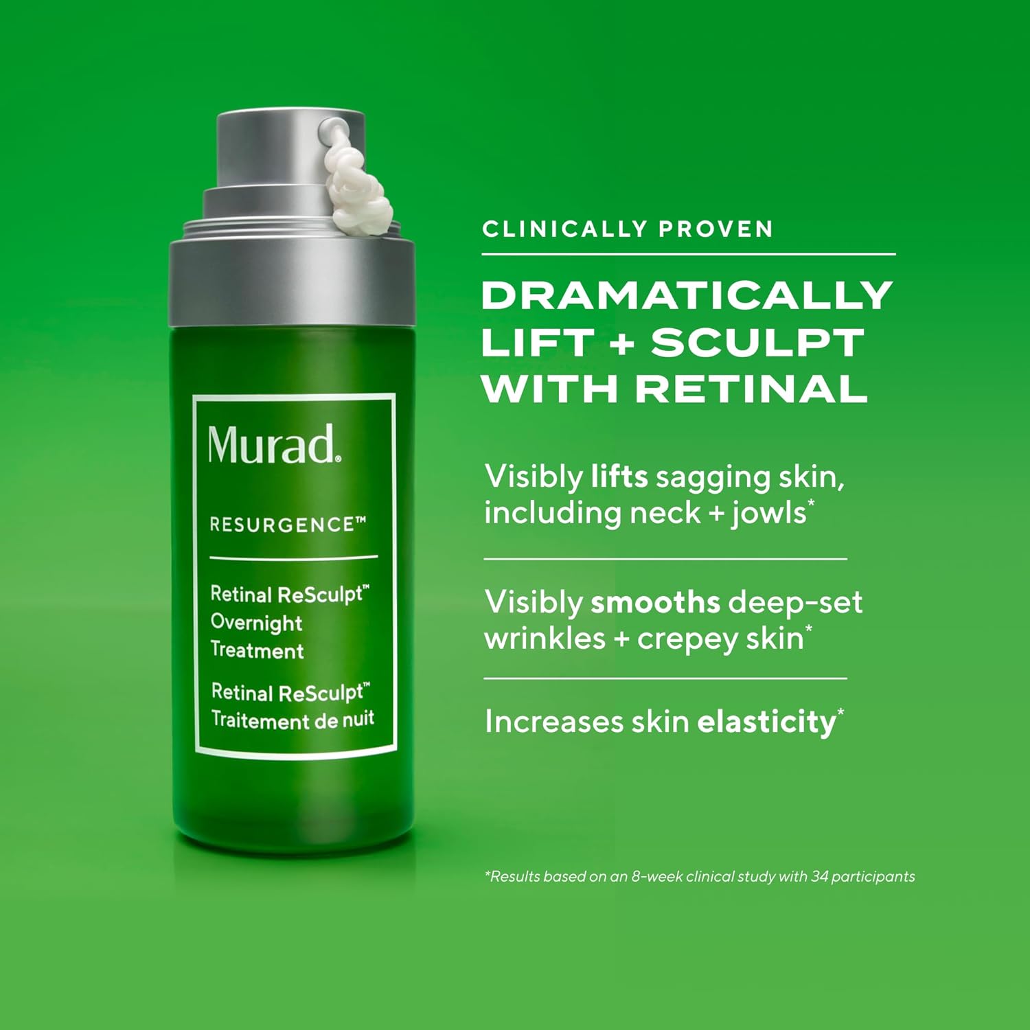 Murad Retinal ReSculpt Overnight Treatment - Advanced Face and Neck Serum with Encapsulated Retinal, Kangaroo Paw, Olive, & Oat Smooths Deep Wrinkles and Crepey Skin, & Lifts Sagging Skin