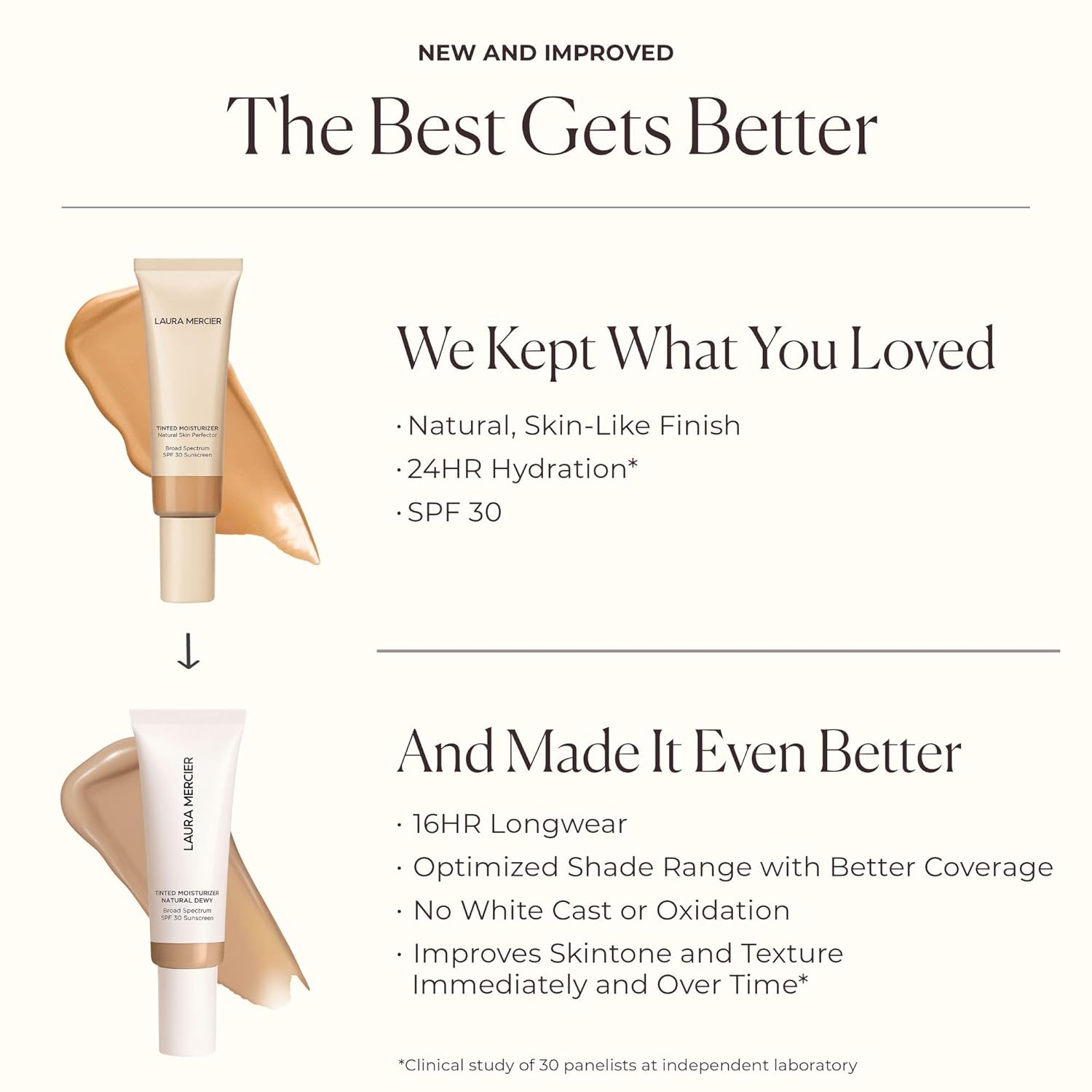 Laura Mercier Tinted Moisturizer Natural Dewy with SPF 30: 24HR+ Hydration, Long Lasting, Sheer to Light, Buildable Coverage, Dewy Finish, Improve Skin Tone and Texture, Skin Tint