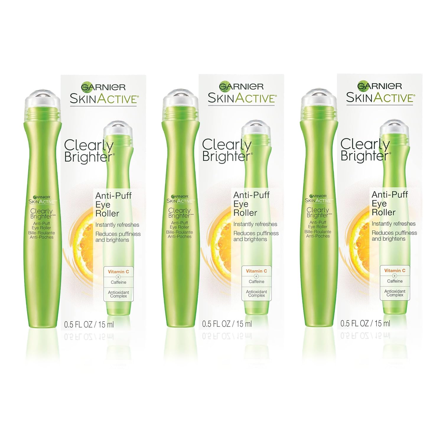 Garnier Clearly Brighter Anti-Puff Eye Roller, Dark Circles Under Eye Treatment with Caffeine and Vitamin C, 0.5 Fl Oz (15mL), 1 Count (Packaging May Vary)