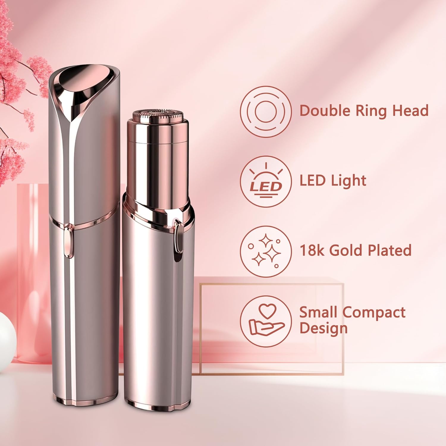 Facial Hair Remover for Women - as Seen on TV Painless Face Shaver - Electric Hair Removal Device for Face Lips Peach Fuzz with Light (Rose Gold)