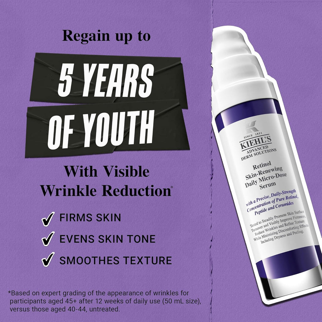 Kiehl's Daily Micro-Dose Anti-Aging Retinol Facial Serum, Reduces Wrinkles, Firms Skin, Evens Skin Tone, Youth Renewing & Hydrating Formula, with Retinol & Ceramides, Paraben-free, Fragrance-free