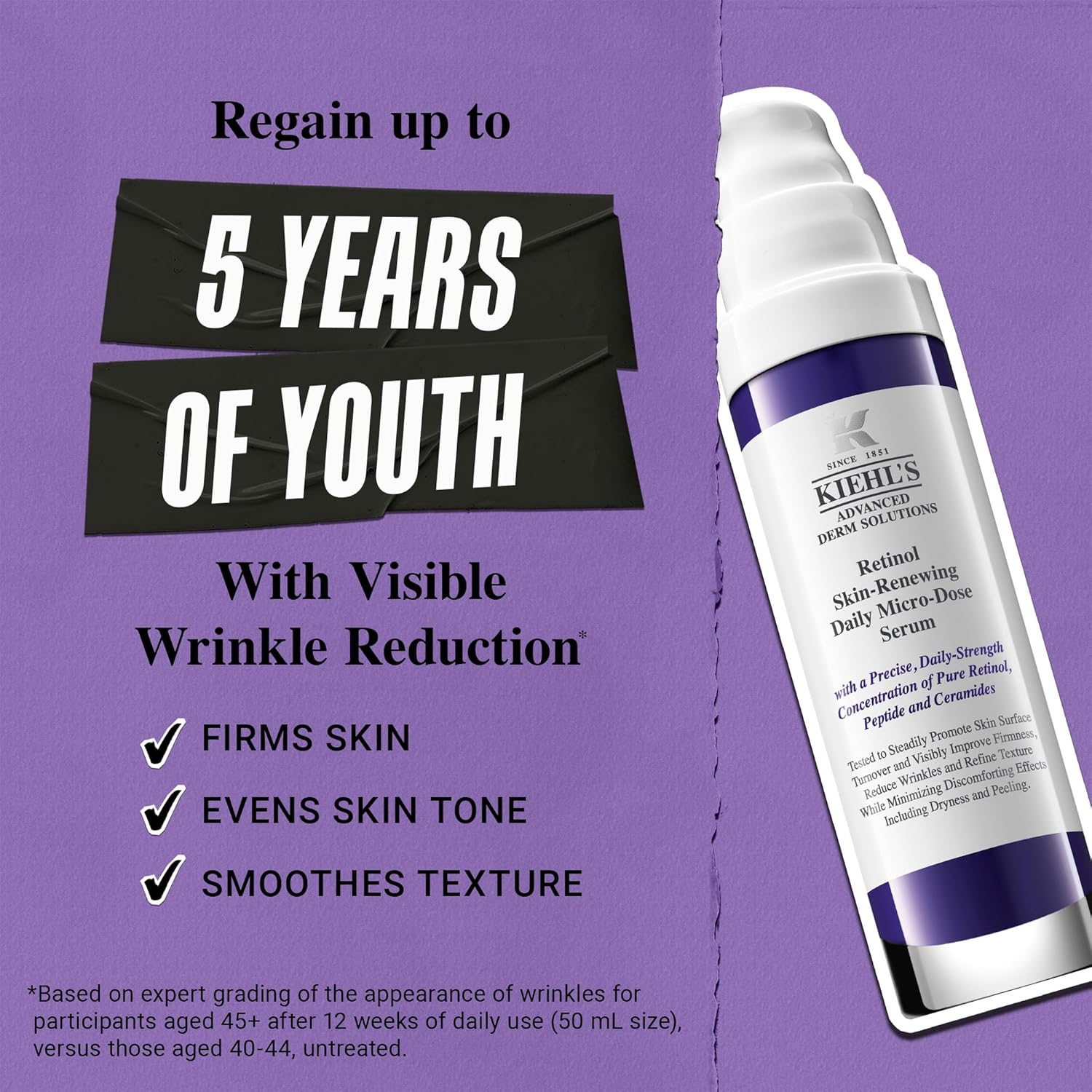 Kiehl's Daily Micro-Dose Anti-Aging Retinol Facial Serum, Reduces Wrinkles, Firms Skin, Evens Skin Tone, Youth Renewing & Hydrating Formula, with Retinol & Ceramides, Paraben-free, Fragrance-free