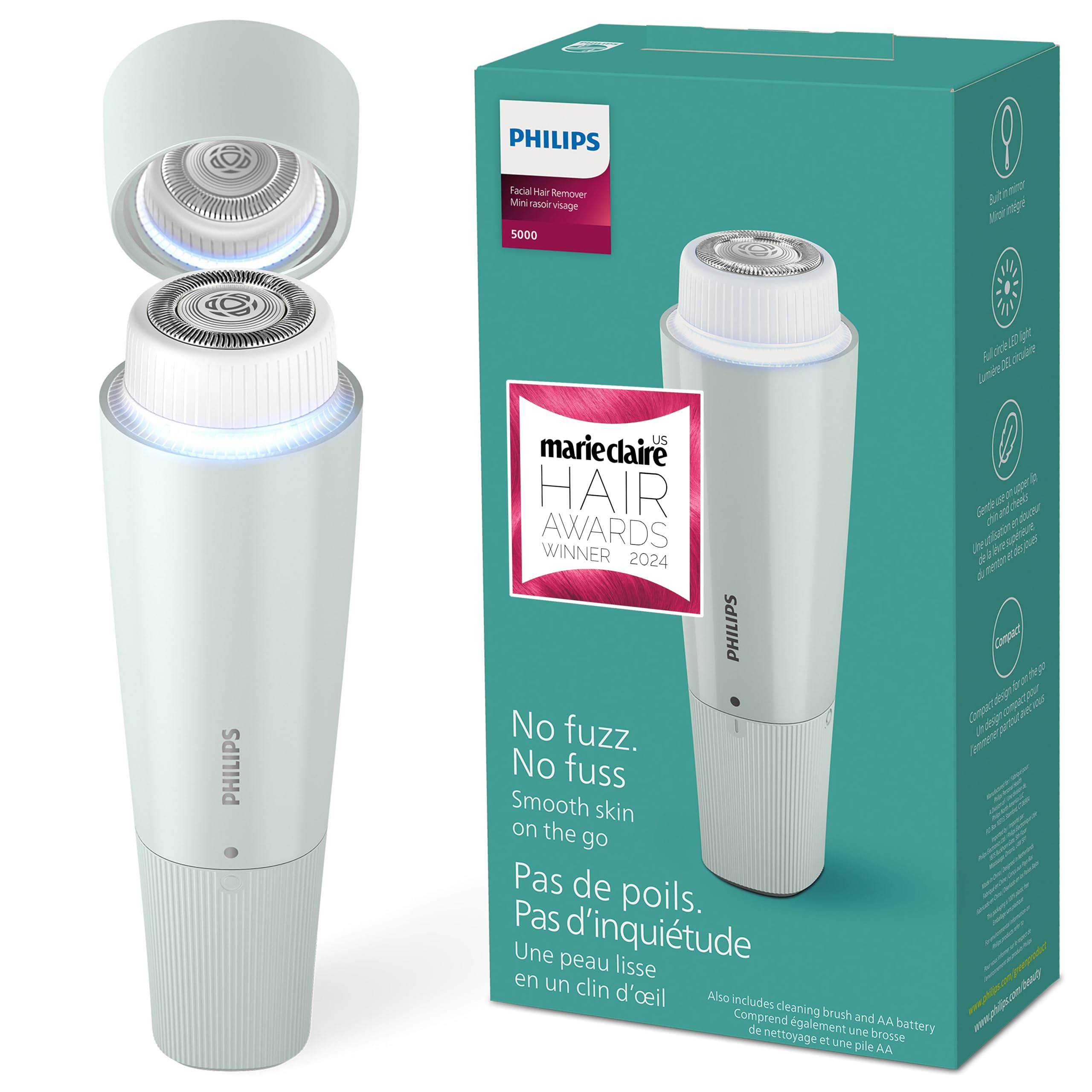 Philips Facial Hair Remover 5000 Series, Personal Groomer for Women, Cordless and Compact, with Hypoallergenic Head, Gentle and Quick Facial Hair Removal, Easy Touch-Ups, Model BRR454/00