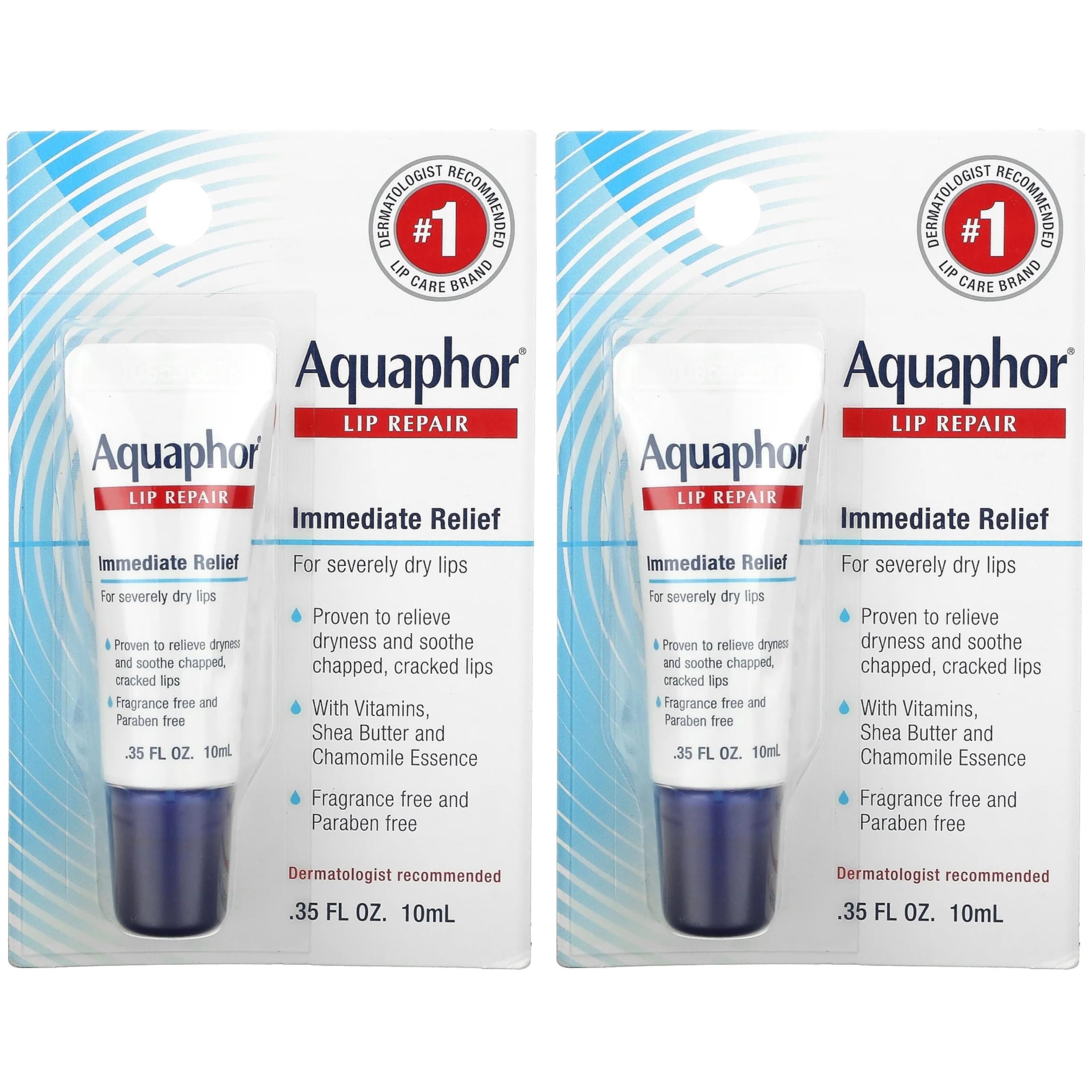 Aquaphor Lip Repair Ointment, Moisturizing Lip Balm Pack, Relieves Dryness, 0.35 Tube, Pack of 2
