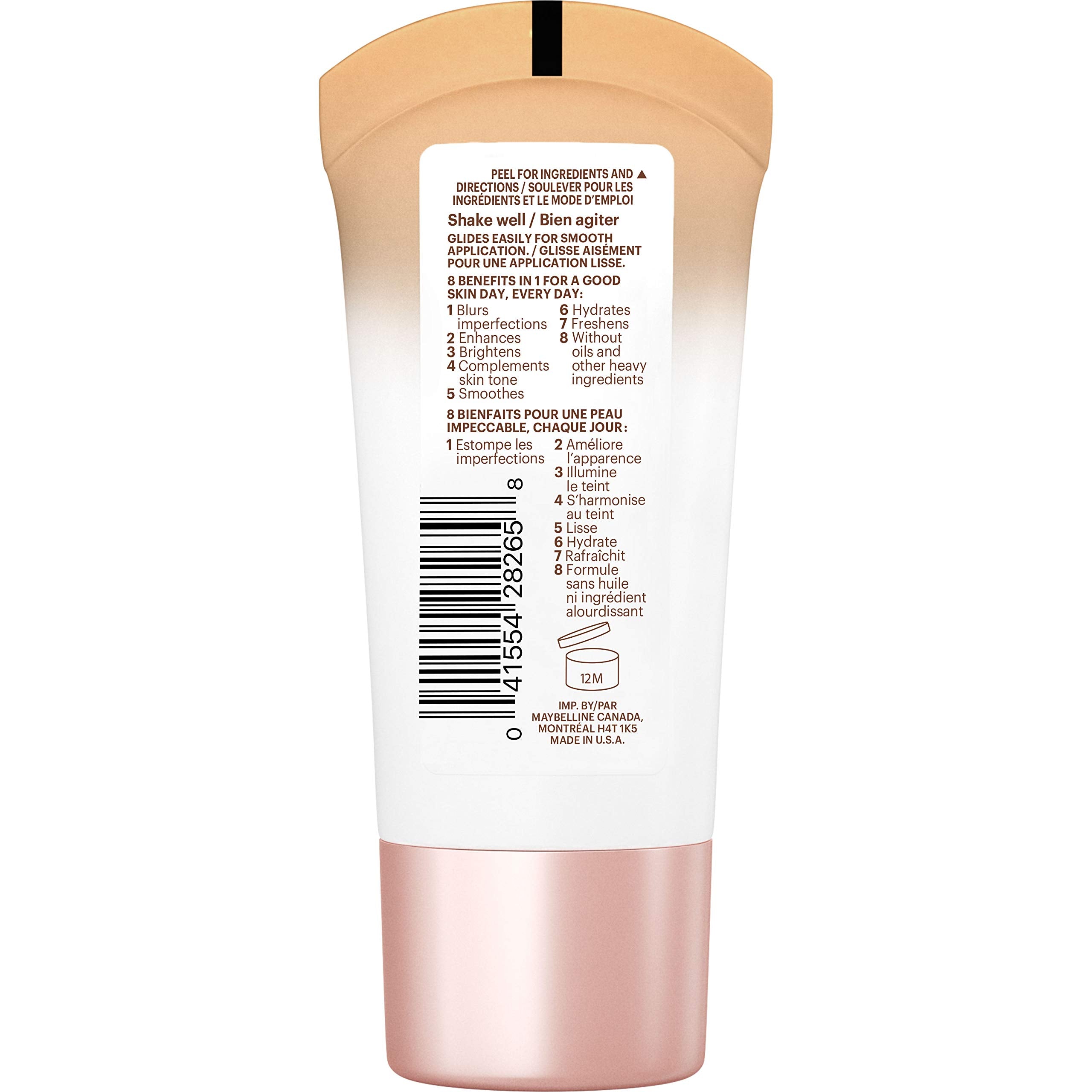 Maybelline Dream Fresh Skin Hydrating BB cream, 8-in-1 Skin Perfecting Beauty Balm with Broad Spectrum SPF 30, Sheer Tint Coverage, Oil-Free, Light/Medium, 1 Fl Oz