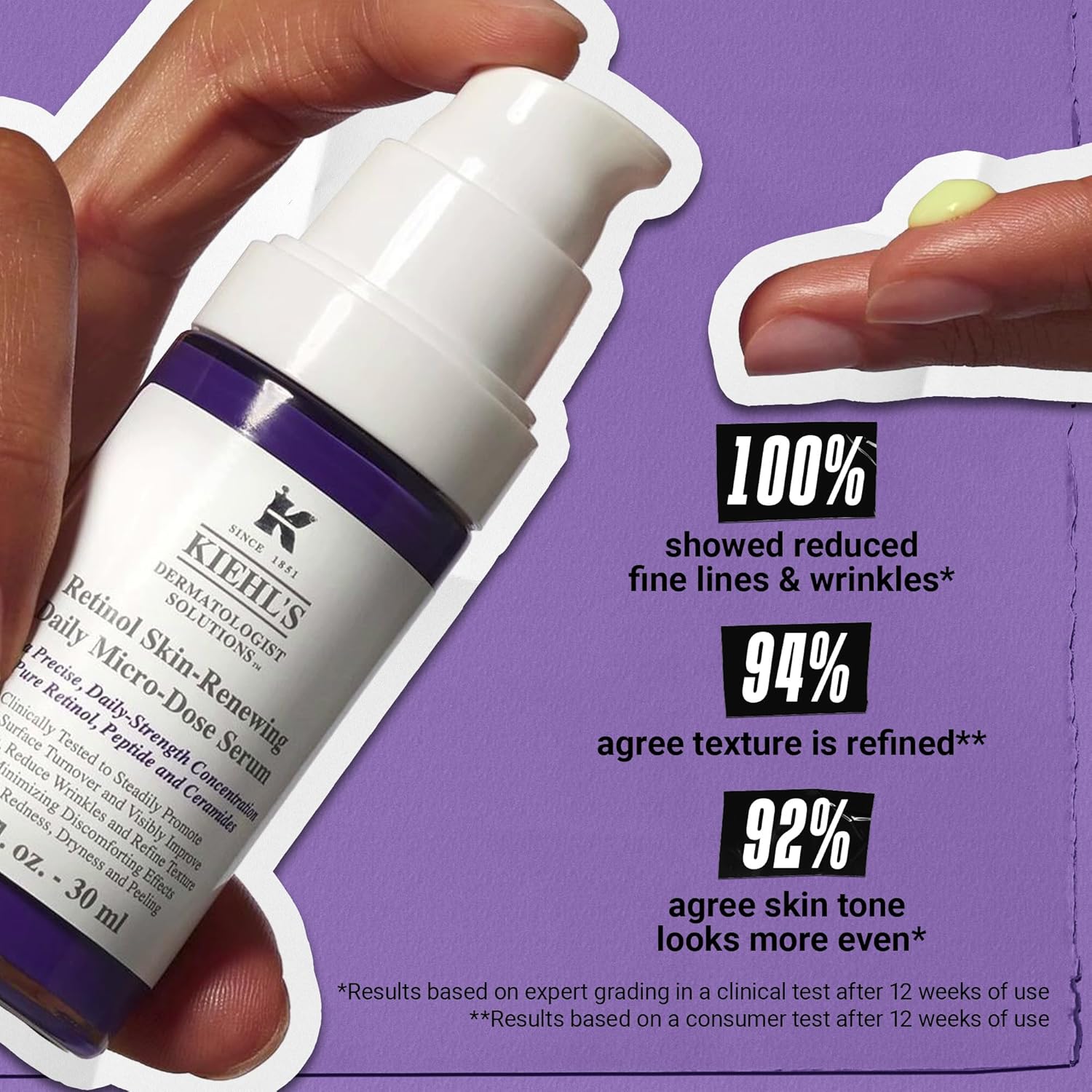 Kiehl's Daily Micro-Dose Anti-Aging Retinol Facial Serum, Reduces Wrinkles, Firms Skin, Evens Skin Tone, Youth Renewing & Hydrating Formula, with Retinol & Ceramides, Paraben-free, Fragrance-free