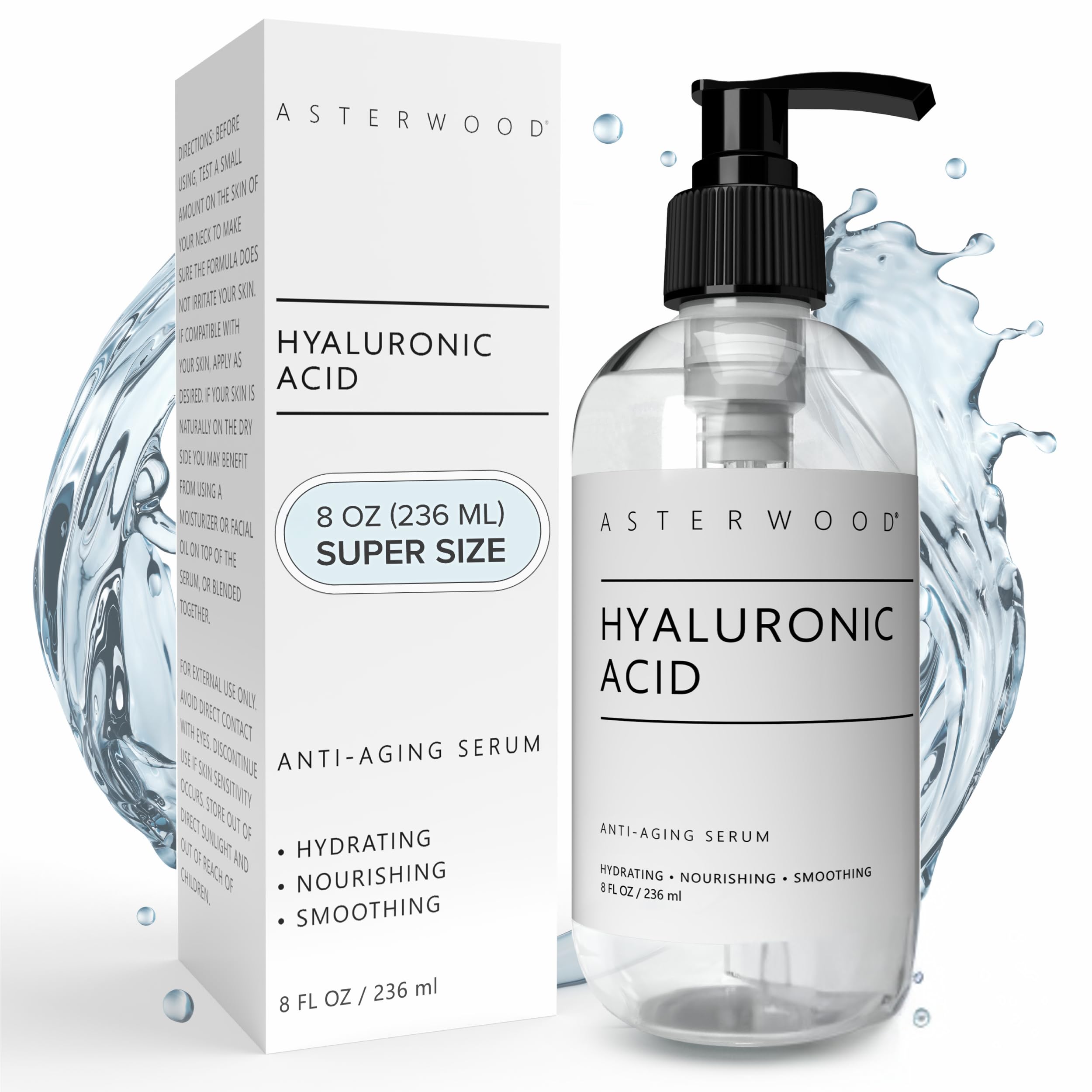 Asterwood Hyaluronic Acid Serum for Face - Plumping, Anti-Aging, Hydrating - Fragrance-Free - 1 Fl Oz